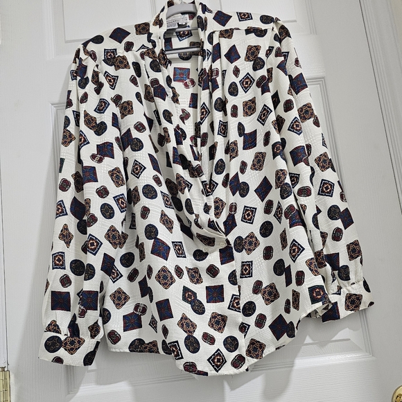 Westbound Vintage 80s Medallion Print Blouse Puffy Sleeve Crepe George - Picture 9 of 16